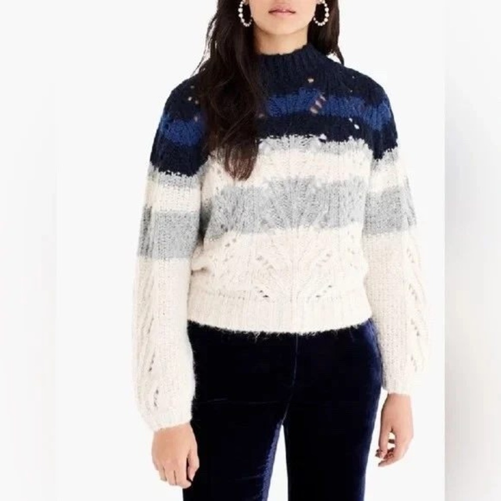 J. Crew Point Sur Sweater Pointelle Knit‎ Twee Pullover Wool Women's Medium